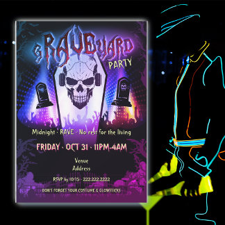 Convites Festa de Fantasia de Halloween Neon Disco Grave Ra