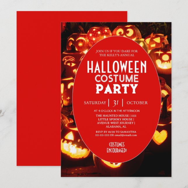 Convites Festa de Fantasia de Halloween Pumpkin Glow (Frente/Verso)
