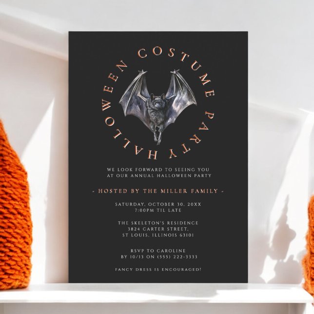 Convites Festa de fantasia de Halloween, um morcego moderno (modern simple clean halloween costume party invitation )