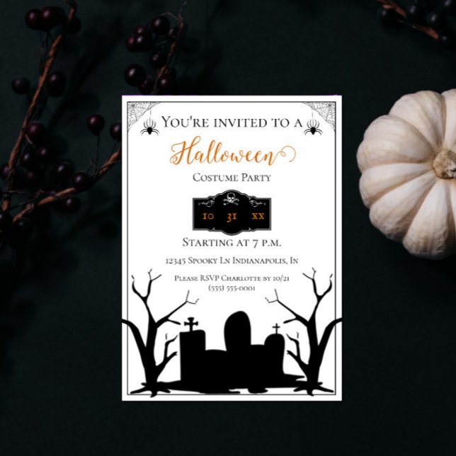 Convites Festa de fantasia de Spooky Graveyard Halloween (Graveyard Halloween Costume Party Invite)