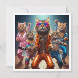 Convites Festa de fantasia, festa de dança de Disco, gato