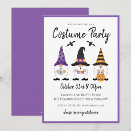 Convites Festa de fantasia Halloween Gnomos Purple Orange