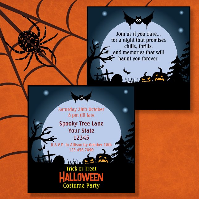 Convites Festa de fantasia noturna de Halloween Spooky (Creepy Halloween Scene Costume Party Invitations)