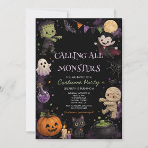 Convites Festa de Fantasias Dark de Halloween Fofas