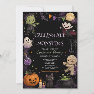 Convites Festa de Fantasias Dark de Halloween Fofas