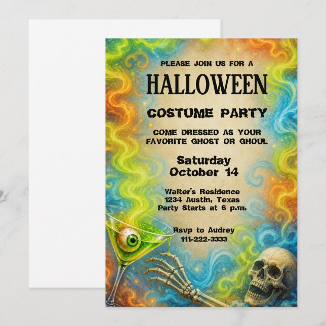 Convites Festa de Fantasias de Halloween Assombrada Vintage (Frente/Verso)