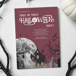 Convites Festa de Fantasias de Halloween Burgundy Trick or