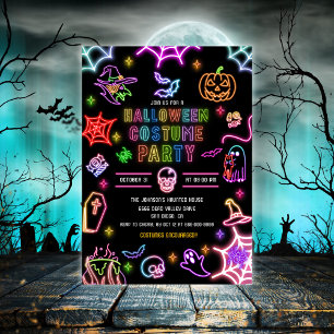 Convites Festa de Fantasias de Halloween com Brilho Neon no