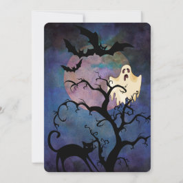 Convites Festa de fantasias de Halloween, Lua e Fantasma