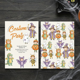 Convites Festa de Fantasias Infantil de Halloween em Aquare