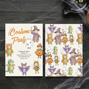 Convites Festa de Fantasias Infantil de Halloween em Aquare