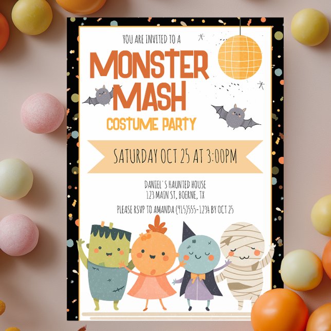 Convites Festa de Fantasias Monster Mash para Crianças no H (Monster Mash Halloween Party Invitation for Kids)
