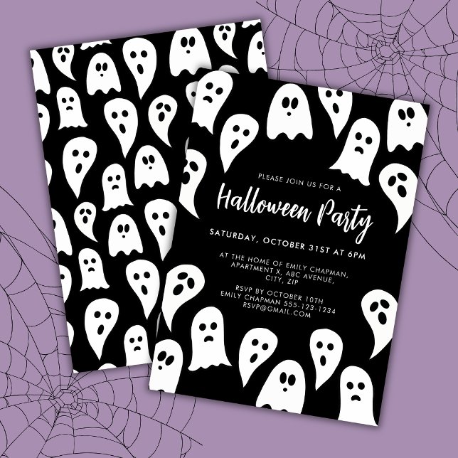 Convites Festa de Fantasmas de Halloween preto e branco (Halloween ghost black halloween party invitation)