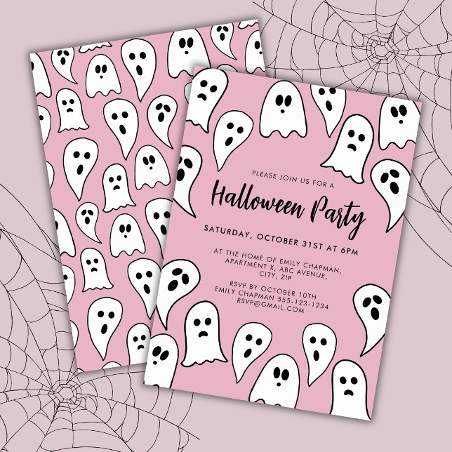 Convites Festa de Fantasmas de Halloween rosa  (Pink halloween party invitation)