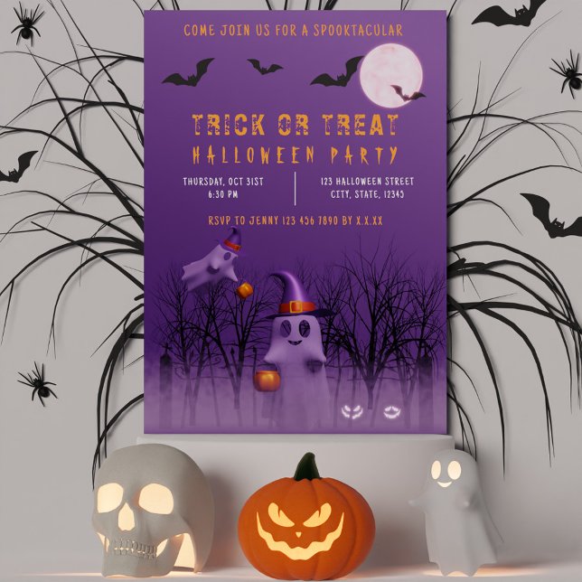 Convites Festa de Fantasmas Spooky ou do Dia das Bruxas (Spooky Ghosts Trick or Treat Halloween party Invitation)
