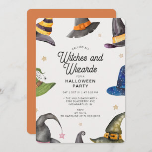 Convites Festa de Feiticeiros Laranja e Bruxas do Halloween