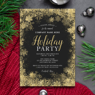 Convites Festa de Feriado Corporativo Dourado Black Snowfla