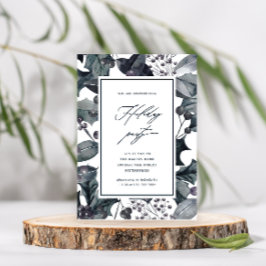 Convites Festa de Feriado da Caligrafia Botânica Rustic Blu