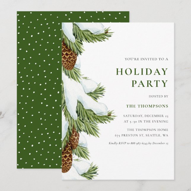 Convites Festa de Feriado de Agulhas de Pinho de Neve Aquar (Frente/Verso)