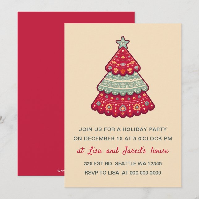 Convites Festa de Feriado de Árvore de Natal de Padrões Bon (Frente/Verso)