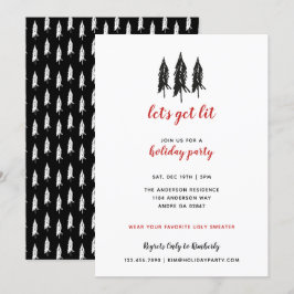 Convites Festa de Feriado de Árvore Evergreen Vermelha e Pr