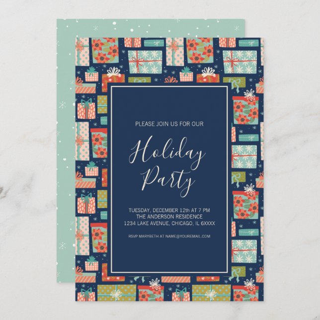 Convites Festa de Feriado de Caixa de Presente de Natal Col (Frente/Verso)