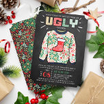 Convites Festa de Feriado de Chalkboard no Sweater de Natal<br><div class="desc">Comemore os feriados em estilo este Natal com estes convites de festas de suéter feios e modestos. O design é fácil de personalizar com sua própria redação e seus convidados ficarão entusiasmados quando receberem esses convites fabulosos.</div>