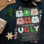 Convites Festa de Feriado de Chalkboard no Sweater de Natal<br><div class="desc">Comemore os feriados em estilo este Natal com estes convites de festas de suéter feios e modestos. O design é fácil de personalizar com sua própria redação e seus convidados ficarão entusiasmados quando receberem esses convites fabulosos.</div>