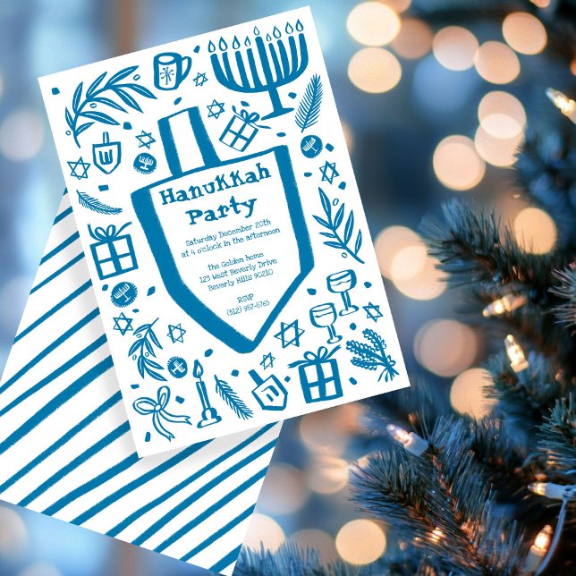 Convites Festa de Feriado de Hanukkah, em Whimsso, Personal (Whimsical Hanukkah Holiday Party Cute Custom Invitation
)