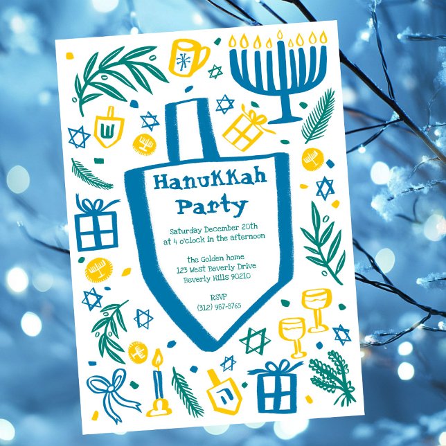Convites Festa de Feriado de Hanukkah, em Whimsso, Personal (Whimsical Hanukkah Holiday Party Cute Custom Invitation
)