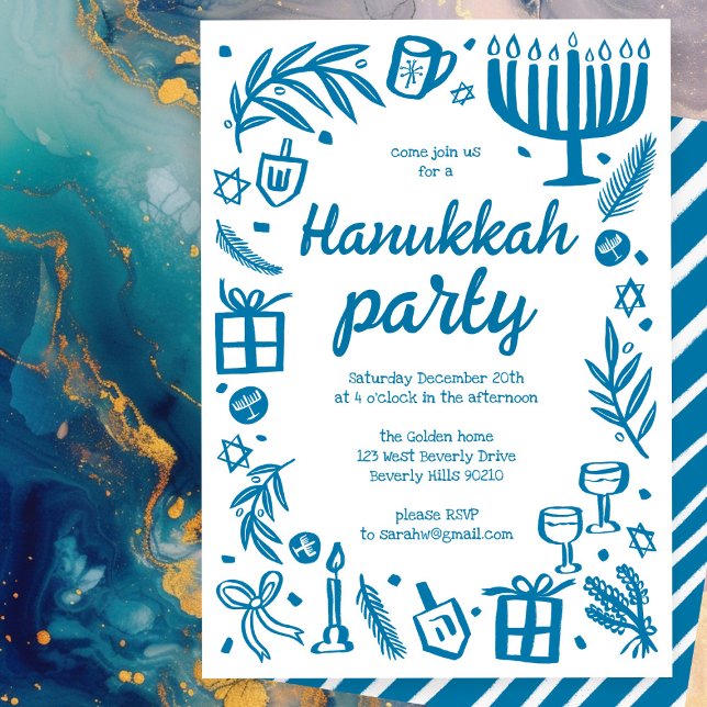 Convites Festa de Feriado de Hanukkah, em Whimsso, Personal (Whimsical Hanukkah Holiday Party Cute Custom Invitation
)