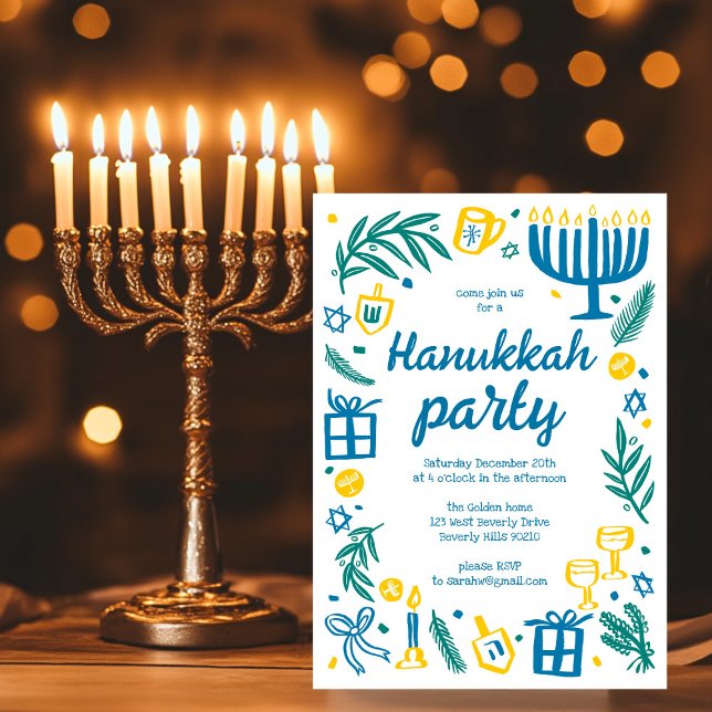 Convites Festa de Feriado de Hanukkah, em Whimsso, Personal (Whimsical Hanukkah Holiday Party Cute Custom Invitation
)