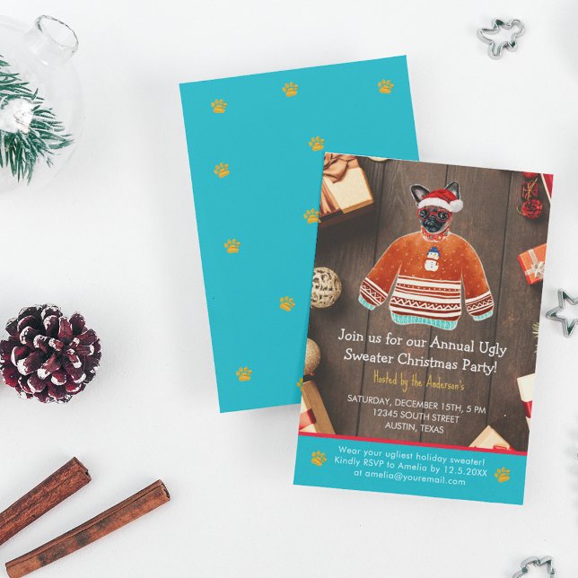 Convites Festa de Feriado de Natal Griffon Dog Ugly Sweater (Front and Back)