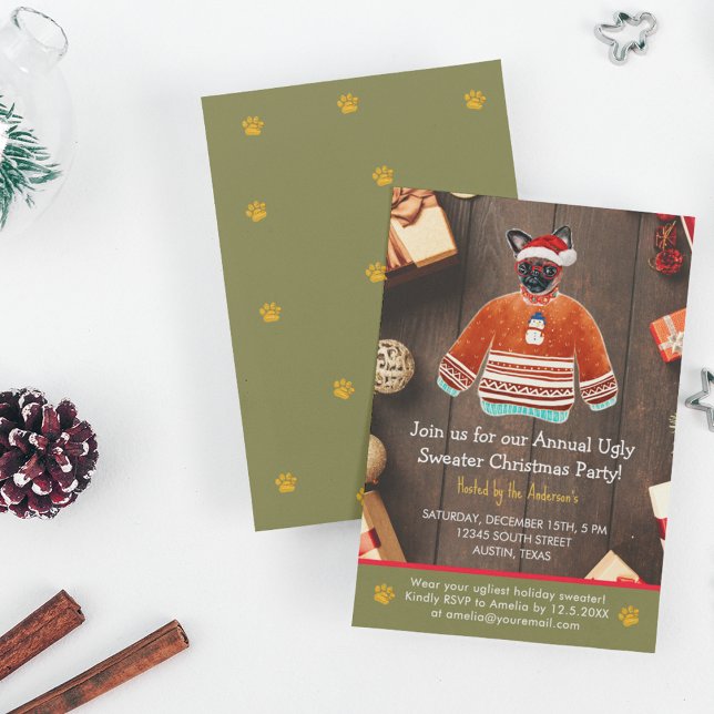 Convites Festa de Feriado de Natal Griffon Dog Ugly Sweater (Front and Back)