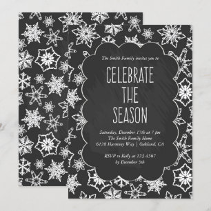 Convites Festa de Feriado de Snowflakes, Chalkboard Snowfla