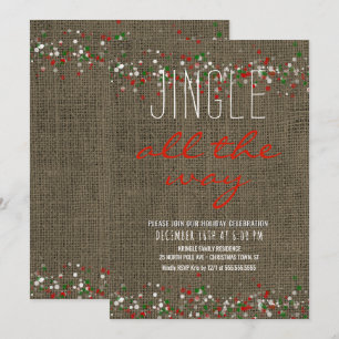 Convites Festa de Feriado Rustic Burlap Jingle Todo o Camin