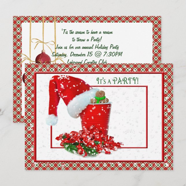 Convites Festa de Férias com a taça vermelha (Frente/Verso)