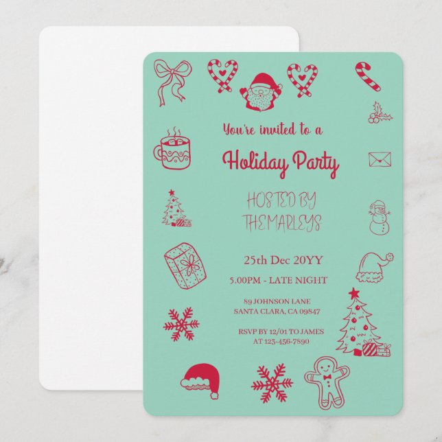 Convites Festa de férias com traje manual (Frente/Verso)