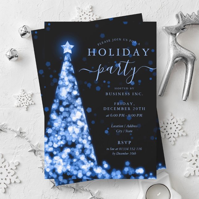 Convites Festa de Férias da Companhia de Árvore de Natal Ne (Blue Black Christmas Tree Company Holiday Party Invitation)
