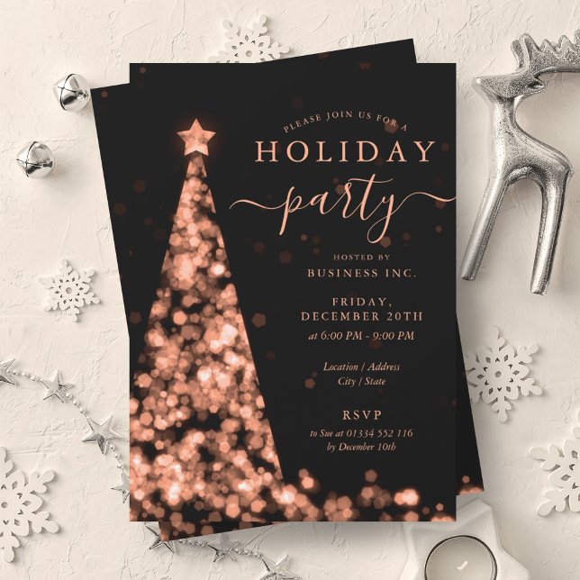 Convites Festa de Férias da Companhia de Árvore de Natal ro (Rose Gold Christmas Tree Company Holiday Party Invitation)
