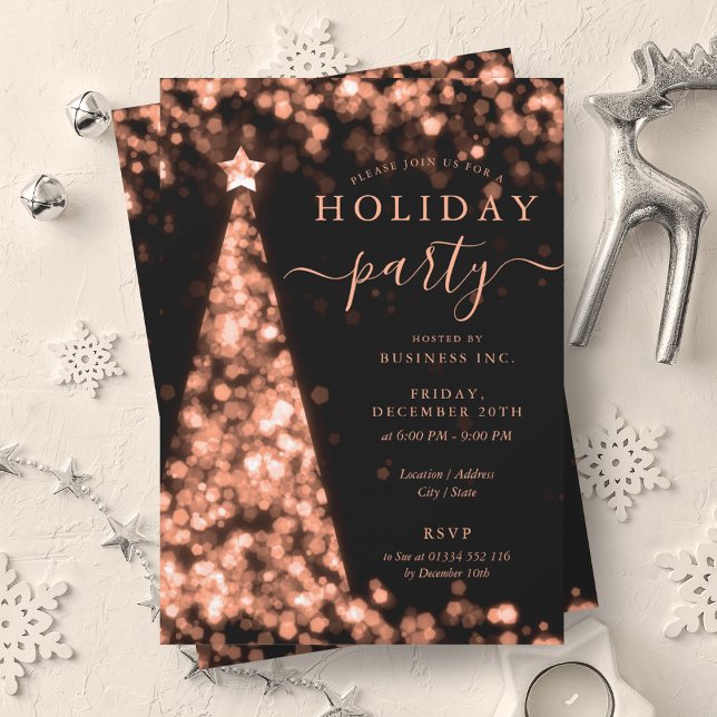 Convites Festa de Férias da Companhia de Árvore de Natal ro (Rose Gold Christmas Tree Company Holiday Party Invitation)