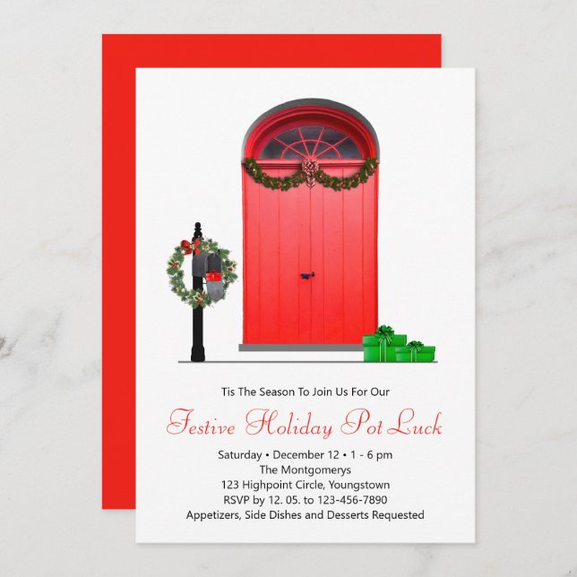 Convites Festa de Férias das Portas Vermelhas das decoraçõe (Frente/Verso)