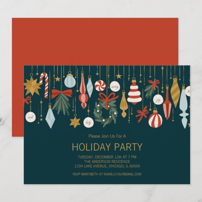 Convites Festa de Férias de enfeites de natal (Frente/Verso)
