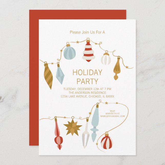 Convites Festa de Férias de enfeites de natal (Frente/Verso)