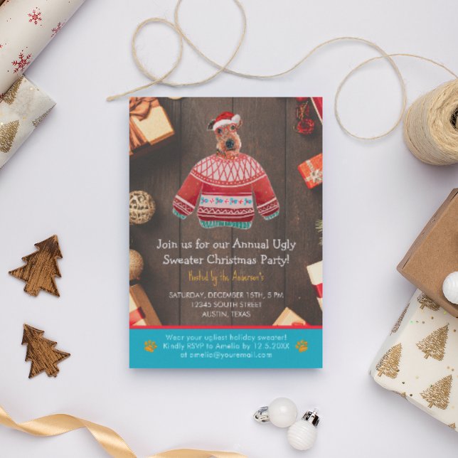 Convites Festa de Férias de Natal Airedale Dog Ugly Sweet (Front)