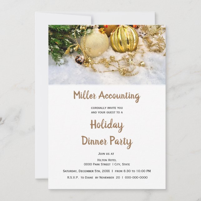 Convites Festa de Férias de Natal de Negócios Dourados (Frente)