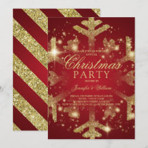 Festa de Férias de Natal Dourada e Vermelha com Fl