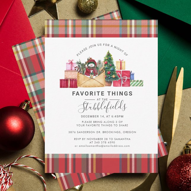Convites Festa de Férias de Natal Favorito da xadrez (Plaid Rustic Christmas Favorite Things Gathering Invitation)