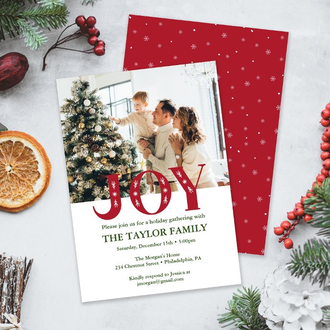 Convites Festa de Férias de Natal personalizada (custom Photo Christmas JOY Holiday Party Invitation)