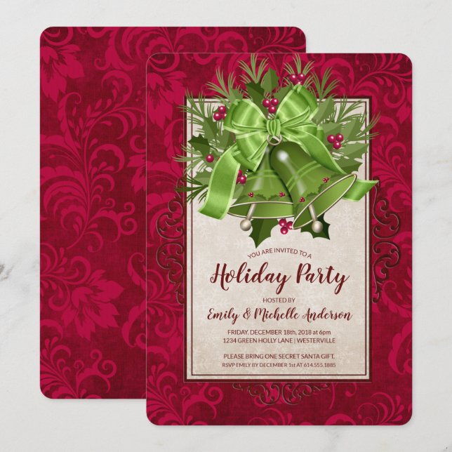 Convites Festa de Férias de Natal Verde Elegante (Frente/Verso)